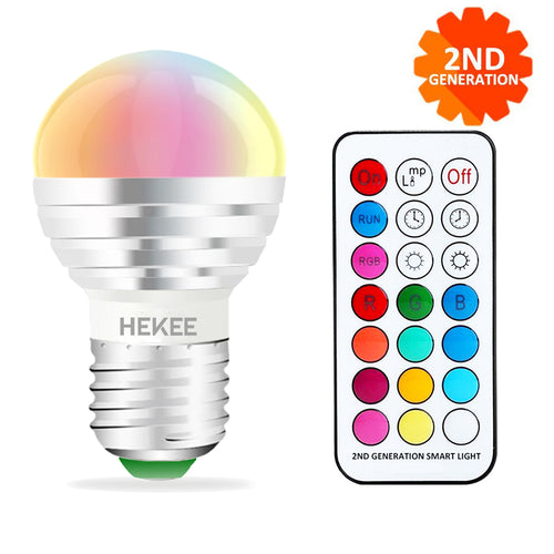 HEKEE 2G generation RGBW light bulb with remote control E27 3watt