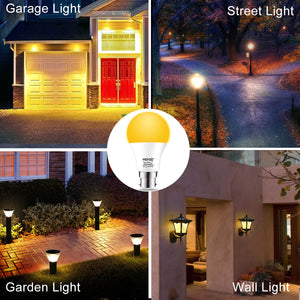 Dusk to Dawn Sensor 8 Watt 750 Lumen LED Light Bulbs B22 - Auto On/Off - Orange-Yellow 2000K Bayonet (4 Pack)